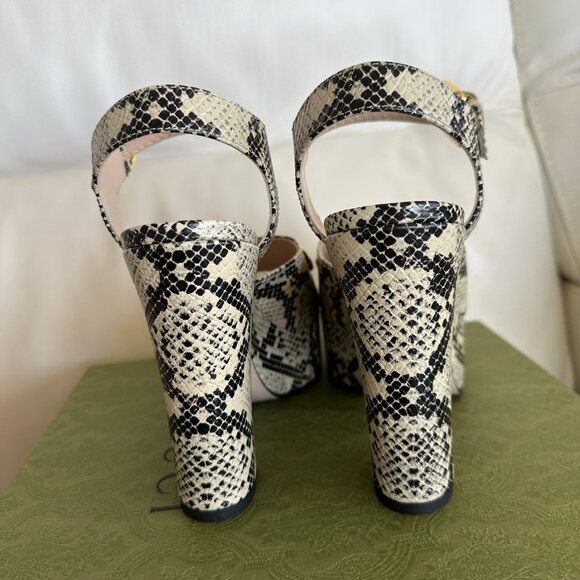 NEW Gucci Beige & Brown Python Horsebit Heeled Sandals Sz 40.5 - Picture 7 of 13